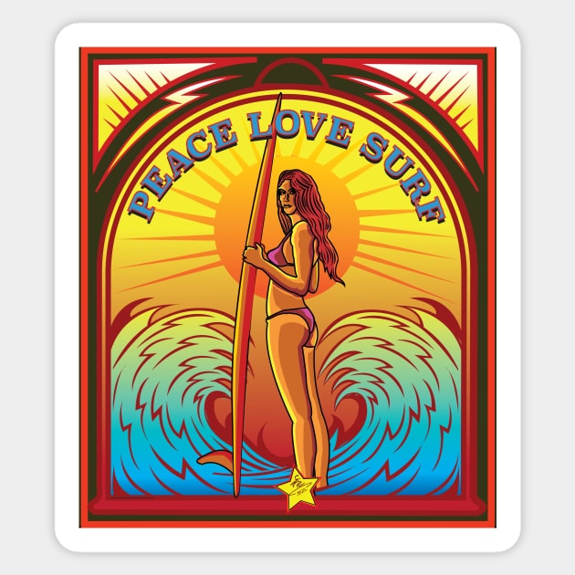 PEACE LOVE SURF Sticker by Larry Butterworth